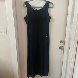 Vintage Laura Ashley Wool Blend Sleeveless Black Dress Front Button Pockets 10